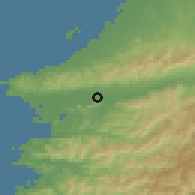 Shaded relief of the 55 km around Iwade, drawn from the GMTED2010 grid