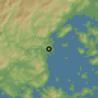 Shaded relief of the 55 km around Iwakuni, drawn from the GMTED2010 grid
