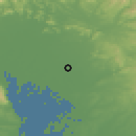 Shaded relief of the 55 km around Iwakura, drawn from the GMTED2010 grid