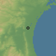 Shaded relief of the 54 km around Iwanuma, drawn from the GMTED2010 grid