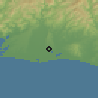 Shaded relief of the 55 km around Iwata, drawn from the GMTED2010 grid