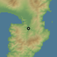 Shaded relief of the 55 km around Izu, drawn from the GMTED2010 grid