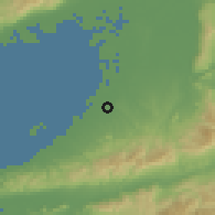 Shaded relief of the 55 km around Izumi, drawn from the GMTED2010 grid