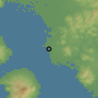 Shaded relief of the 55 km around Arao, drawn from the GMTED2010 grid