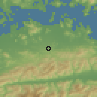 Shaded relief of the 55 km around Kagawa, drawn from the GMTED2010 grid
