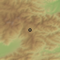 Shaded relief of the 55 km around Kai, drawn from the GMTED2010 grid