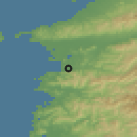 Shaded relief of the 55 km around Kainan, drawn from the GMTED2010 grid