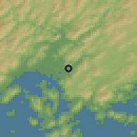 Shaded relief of the 55 km around Kaita, drawn from the GMTED2010 grid