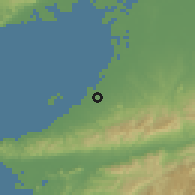 Shaded relief of the 55 km around Kaizuka, drawn from the GMTED2010 grid
