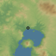 Shaded relief of the 56 km around Kajiki, drawn from the GMTED2010 grid