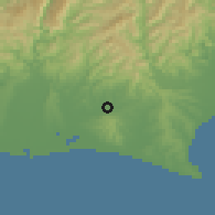 Shaded relief of the 55 km around Kakegawa, drawn from the GMTED2010 grid