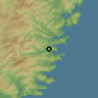 Shaded relief of the 54 km around Kamaishi, drawn from the GMTED2010 grid
