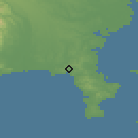 Shaded relief of the 55 km around Kamakura, drawn from the GMTED2010 grid