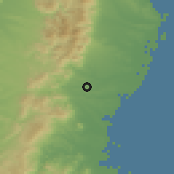 Shaded relief of the 55 km around Kameyama, drawn from the GMTED2010 grid
