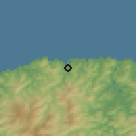 Shaded relief of the 55 km around Kami, drawn from the GMTED2010 grid