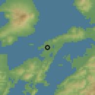 Shaded relief of the 56 km around Kamiamakusa, drawn from the GMTED2010 grid