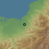 Shaded relief of the 54 km around Kamiichi, drawn from the GMTED2010 grid