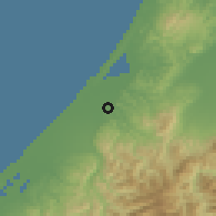 Shaded relief of the 54 km around Kanazawa, drawn from the GMTED2010 grid
