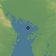Shaded relief of the 55 km around Kanie, drawn from the GMTED2010 grid