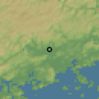Shaded relief of the 55 km around Kannabe, drawn from the GMTED2010 grid