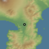 Shaded relief of the 55 km around Kannami, drawn from the GMTED2010 grid