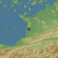 Shaded relief of the 55 km around Kanonji, drawn from the GMTED2010 grid