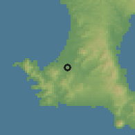 Shaded relief of the 56 km around Kaseda, drawn from the GMTED2010 grid