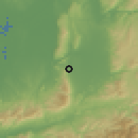 Shaded relief of the 55 km around Kashiba, drawn from the GMTED2010 grid