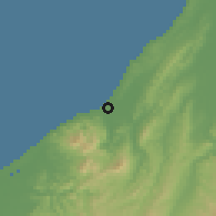 Shaded relief of the 54 km around Kashiwazaki, drawn from the GMTED2010 grid