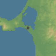 Shaded relief of the 53 km around Katagami, drawn from the GMTED2010 grid