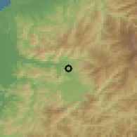 Shaded relief of the 55 km around Katsuyama, drawn from the GMTED2010 grid