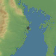 Shaded relief of the 55 km around Kawage, drawn from the GMTED2010 grid
