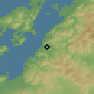 Shaded relief of the 56 km around Ashikita, drawn from the GMTED2010 grid