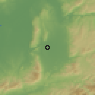 Shaded relief of the 55 km around Kawai, drawn from the GMTED2010 grid