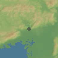 Shaded relief of the 55 km around Kawanishi, drawn from the GMTED2010 grid