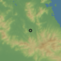 Shaded relief of the 55 km around Kawasaki, drawn from the GMTED2010 grid