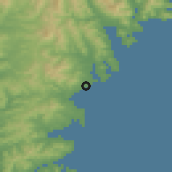 Shaded relief of the 54 km around Kesennuma, drawn from the GMTED2010 grid