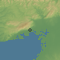 Shaded relief of the 55 km around Ashiya, drawn from the GMTED2010 grid