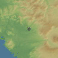 Shaded relief of the 55 km around Kikuchi, drawn from the GMTED2010 grid