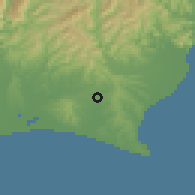 Shaded relief of the 55 km around Kikugawa, drawn from the GMTED2010 grid