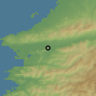 Shaded relief of the 55 km around Kishigawa, drawn from the GMTED2010 grid