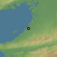 Shaded relief of the 55 km around Kishiwada, drawn from the GMTED2010 grid
