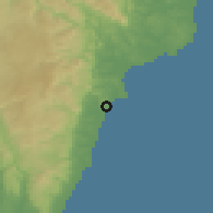 Shaded relief of the 54 km around Kitaibaraki, drawn from the GMTED2010 grid