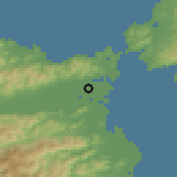 Shaded relief of the 55 km around Kitajima, drawn from the GMTED2010 grid