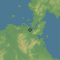 Shaded relief of the 55 km around Kitakyūshū, drawn from the GMTED2010 grid