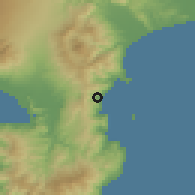 Shaded relief of the 55 km around Atami, drawn from the GMTED2010 grid