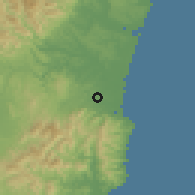 Shaded relief of the 56 km around Kiyotake, drawn from the GMTED2010 grid