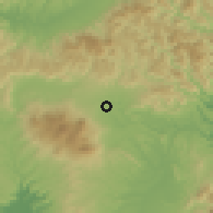 Shaded relief of the 56 km around Kobayashi, drawn from the GMTED2010 grid