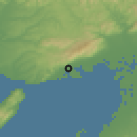 Shaded relief of the 55 km around Kōbe, drawn from the GMTED2010 grid