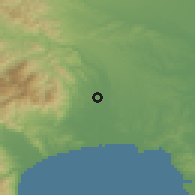 Shaded relief of the 55 km around Atsugi, drawn from the GMTED2010 grid
